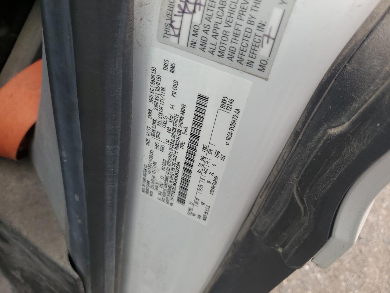 1FTYE2CM3KKB32689 FORD TRANSIT 2019