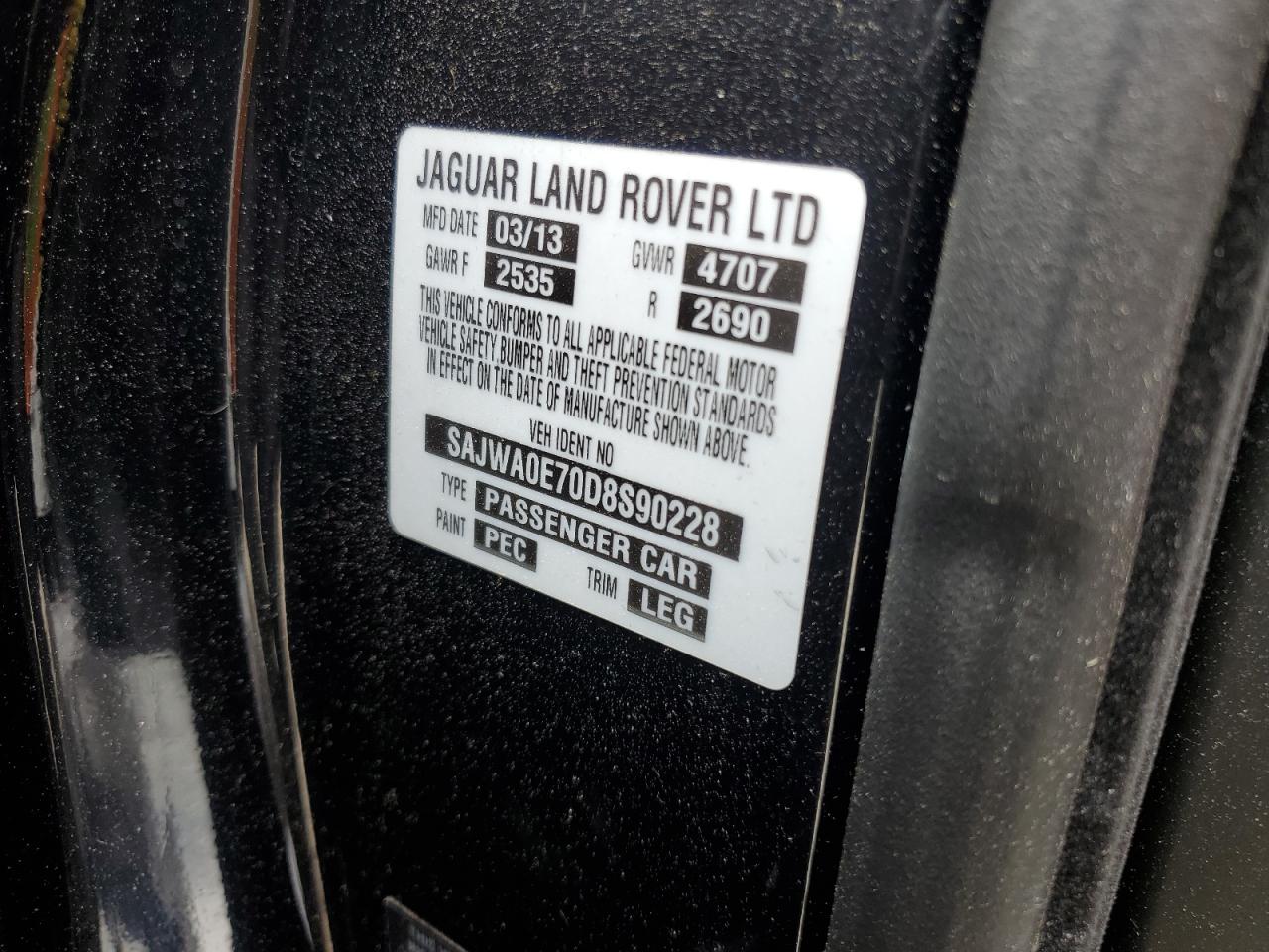 2013 Jaguar Xf VIN: SAJWA0E70D8S90228 Lot: 59719075