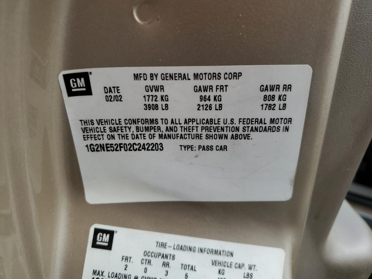 2002 Pontiac Grand Am Se VIN: 1G2NE52F02C242203 Lot: 62951355