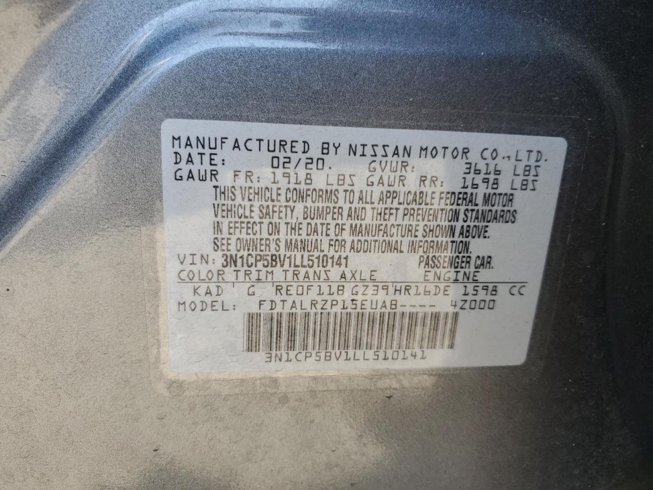 3N1CP5BV1LL510141 NISSAN KICKS 2020