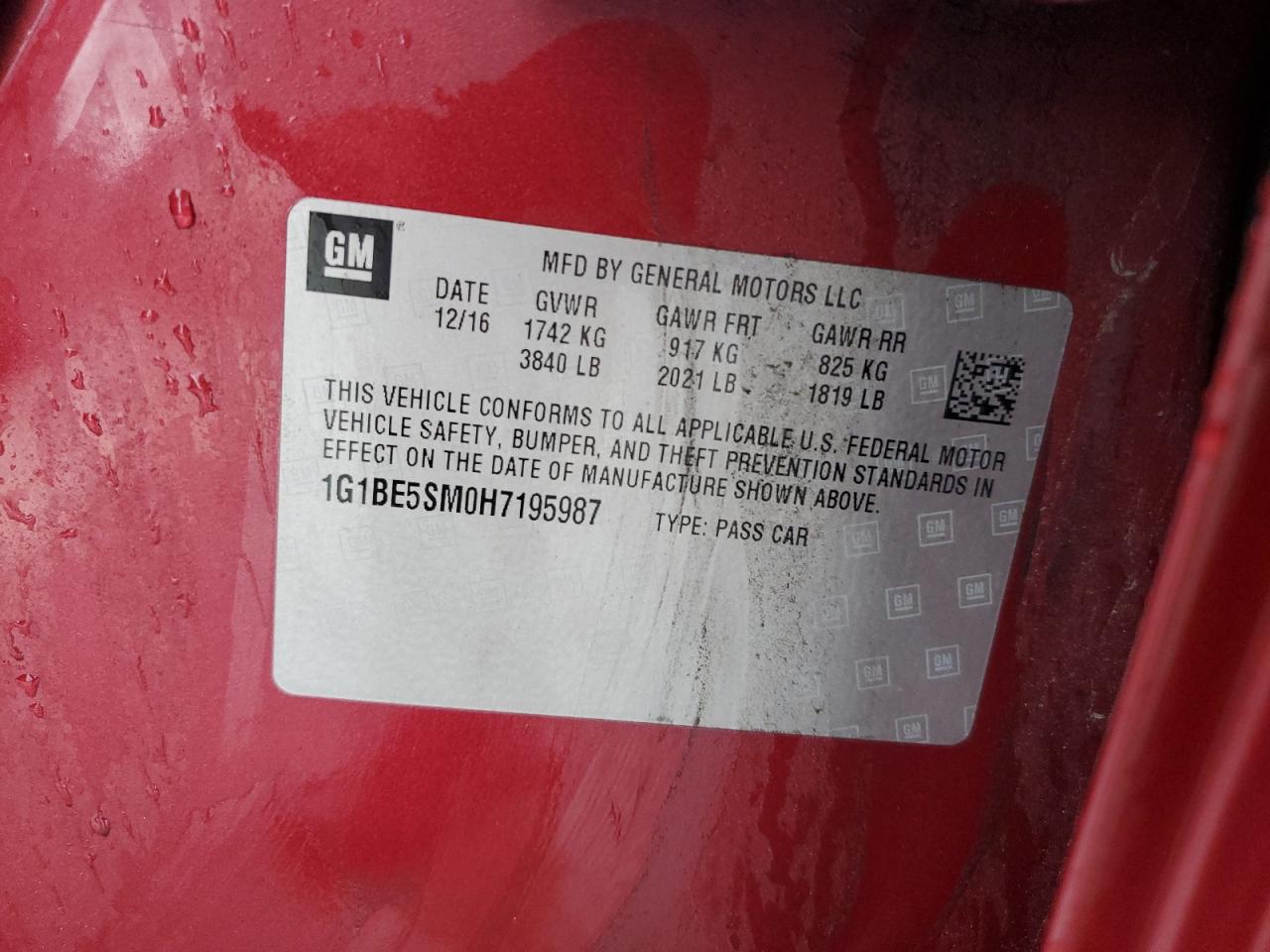 1G1BE5SM0H7195987 CHEVROLET CRUZE 2017