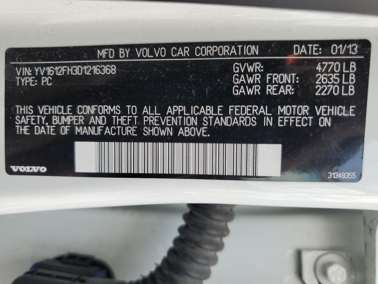 2013 Volvo S60 T5 VIN: YV1612FH3D1216368 Lot: 61747735