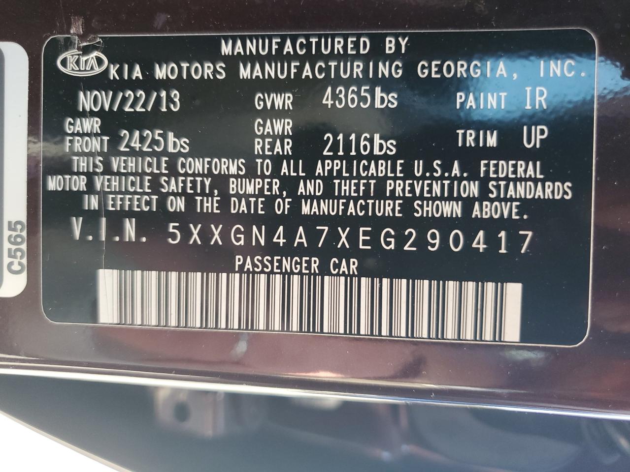 2014 Kia Optima Ex VIN: 5XXGN4A7XEG290417 Lot: 62308925