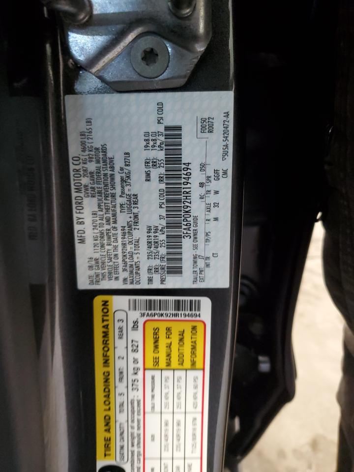 3FA6P0K92HR194694 FORD FUSION 2017