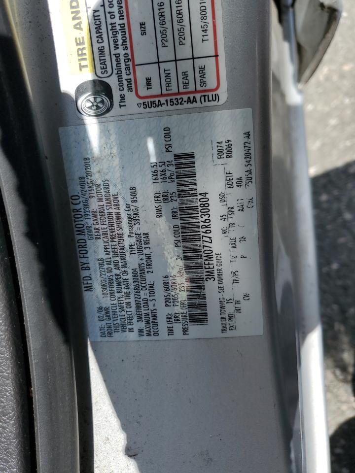 2006 Mercury Milan VIN: 3MEFM07Z76R630804 Lot: 61913165