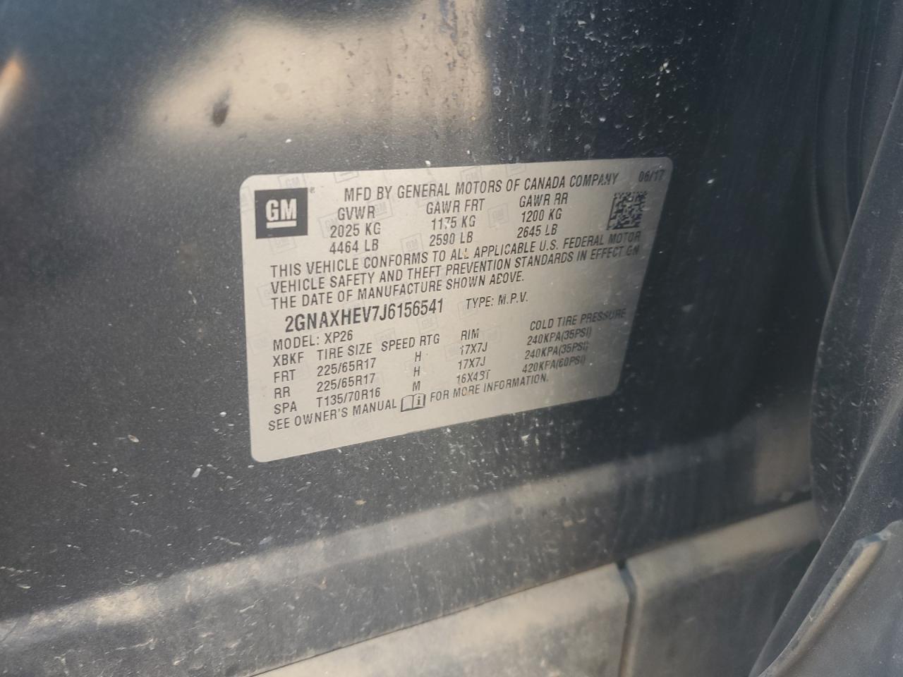 2GNAXHEV7J6156541 CHEVROLET EQUINOX 2018