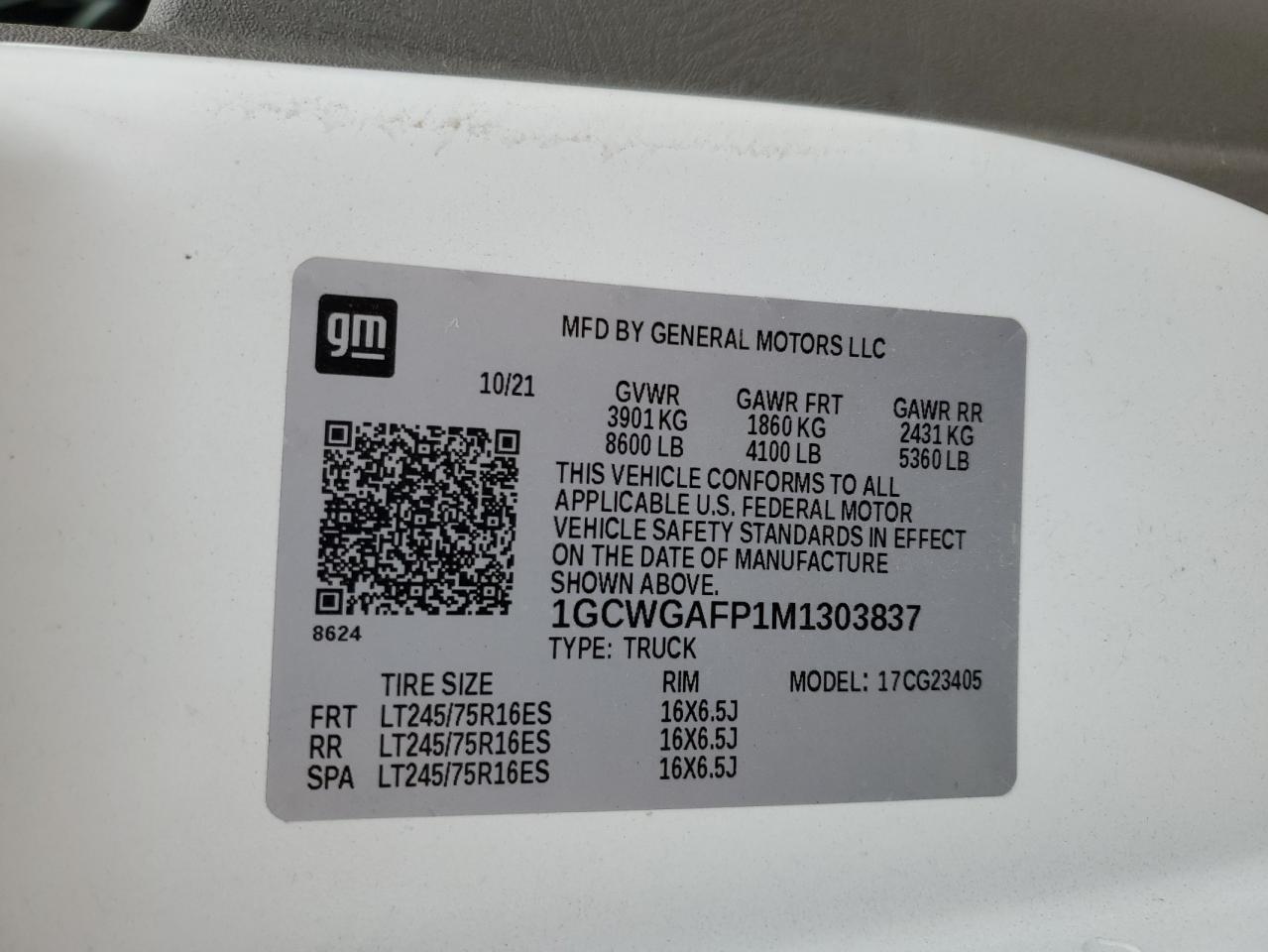 2021 Chevrolet Express G2500 VIN: 1GCWGAFP1M1303837 Lot: 54690025
