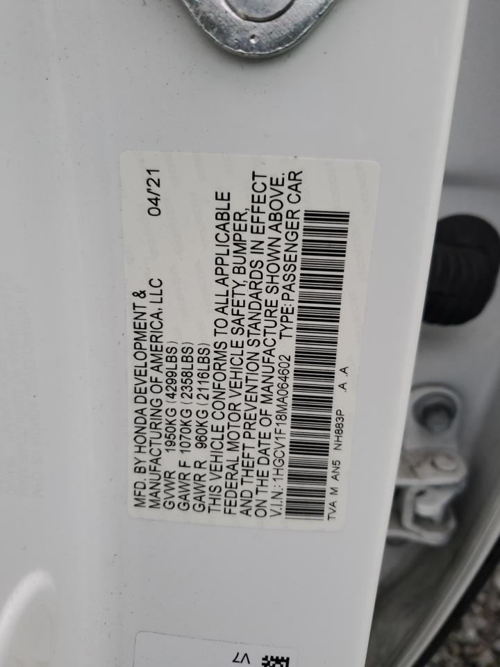 2021 Honda Accord Lx VIN: 1HGCV1F18MA064602 Lot: 59339045