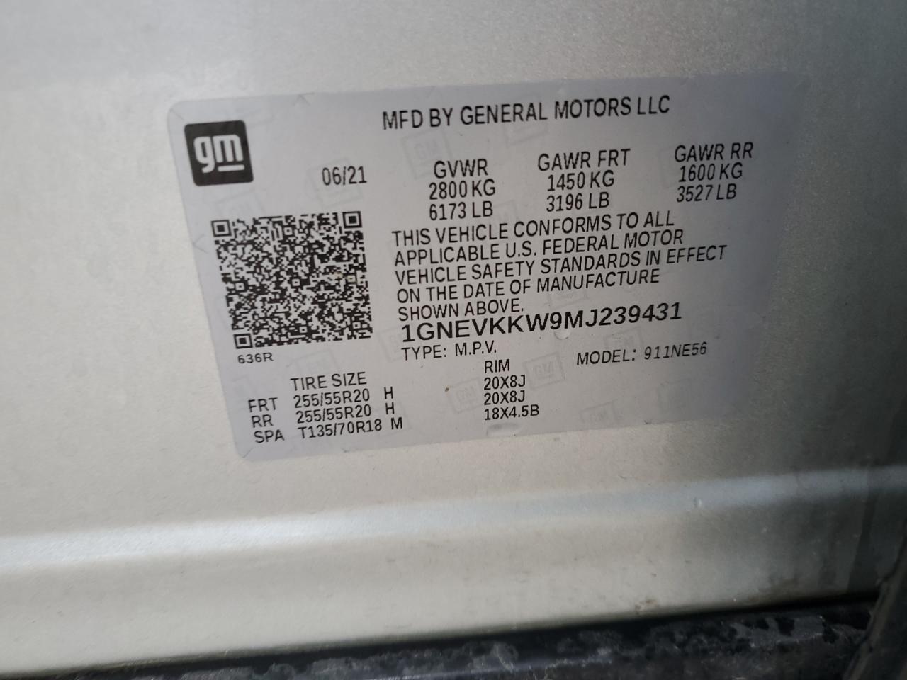 2021 Chevrolet Traverse Premier VIN: 1GNEVKKW9MJ239431 Lot: 58696395