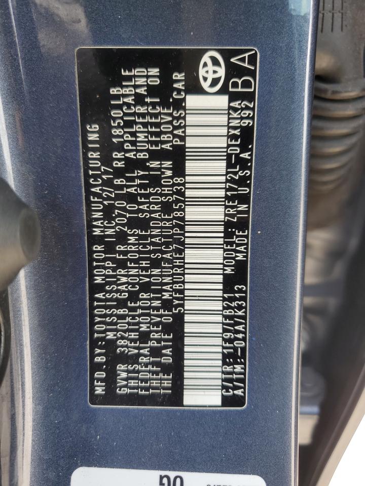 5YFBURHE7JP785738 TOYOTA COROLLA 2018