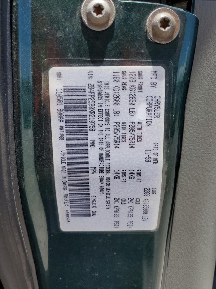 1999 Dodge Caravan VIN: 2B4FP25B0XR210798 Lot: 61211775