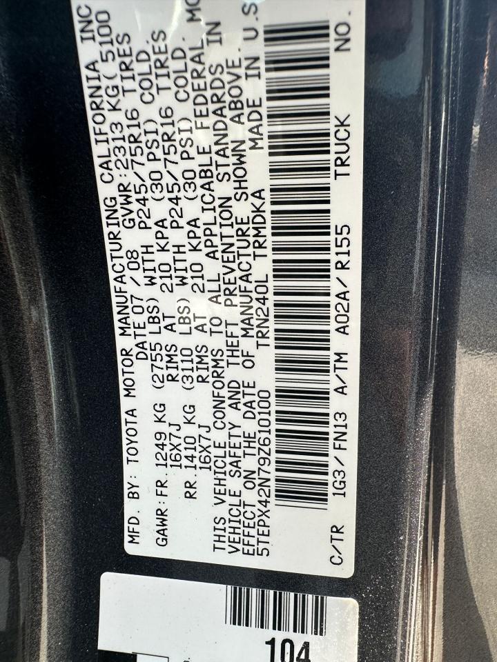 TOYOTA All Models 2009 VIN 5TEPX42N79Z610100 фото 10