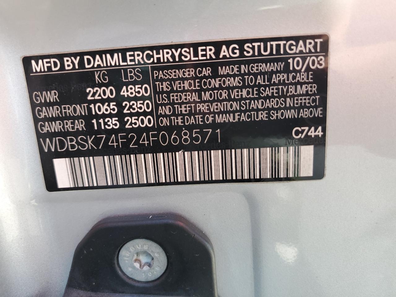2004 Mercedes-Benz Sl 55 Amg VIN: WDBSK74F24F068571 Lot: 62348155
