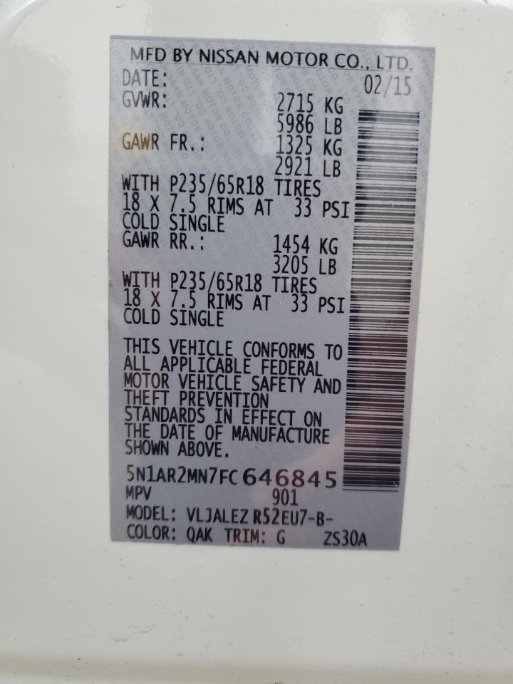 2015 Nissan Pathfinder S VIN: 5N1AR2MN7FC646845 Lot: 60279135
