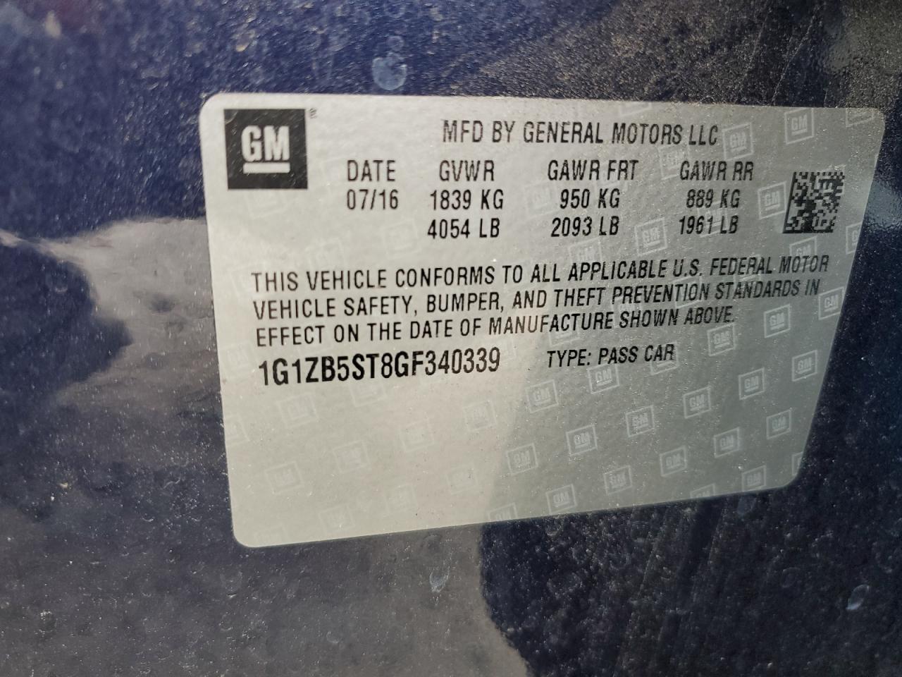 1G1ZB5ST8GF340339 CHEVROLET MALIBU 2016