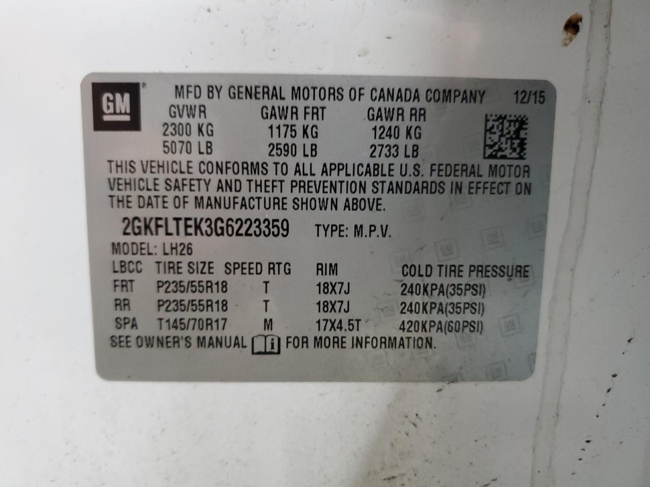 2016 GMC Terrain Sle VIN: 2GKFLTEK3G6223359 Lot: 90083265