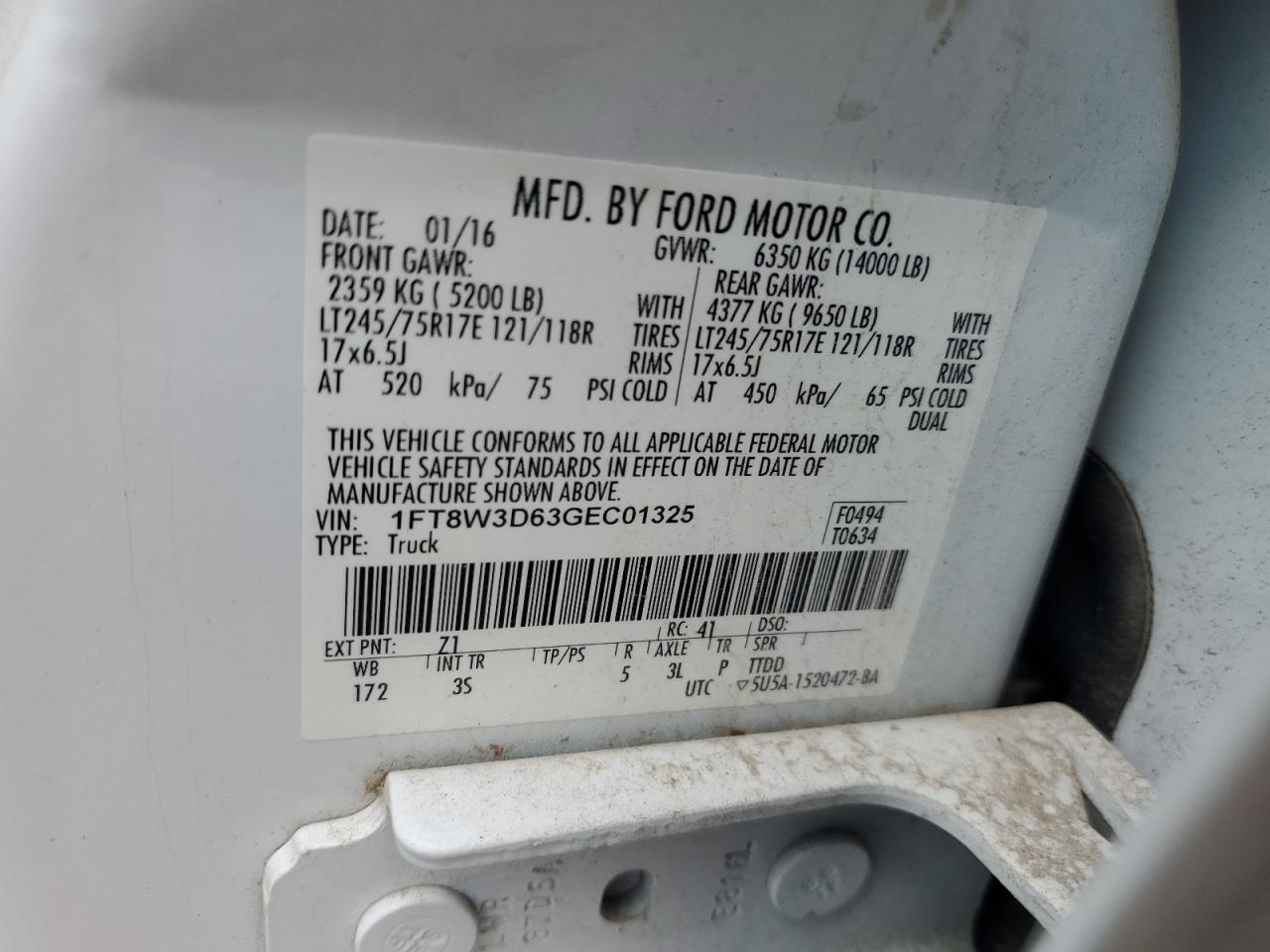 1FT8W3D63GEC01325 FORD F350 2016