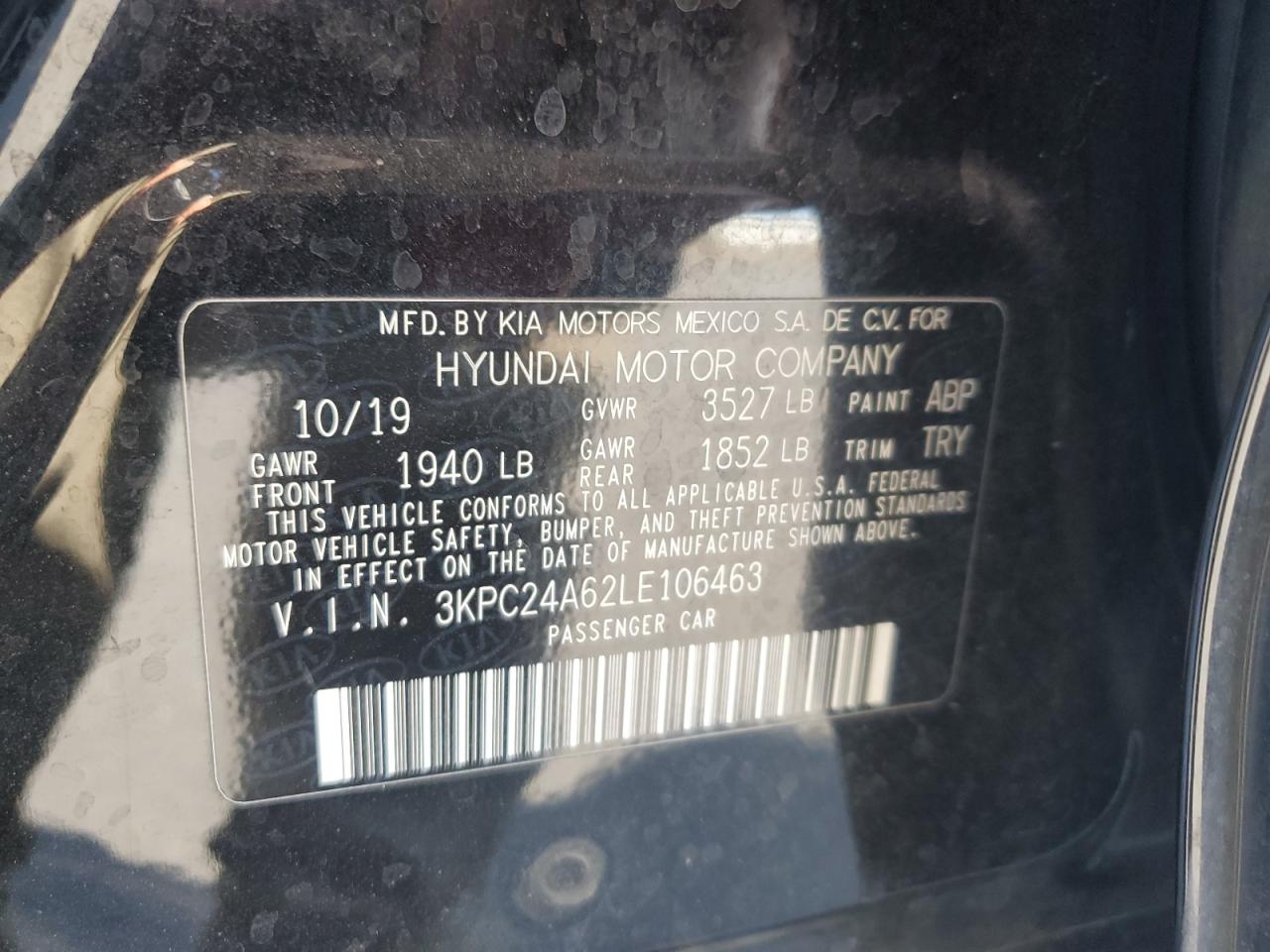 2020 Hyundai Accent Se VIN: 3KPC24A62LE106463 Lot: 61365815