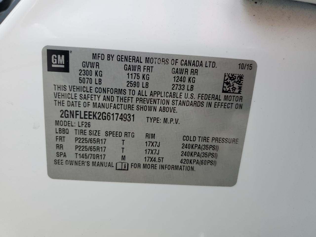 2GNFLEEK2G6174931 CHEVROLET EQUINOX 2016