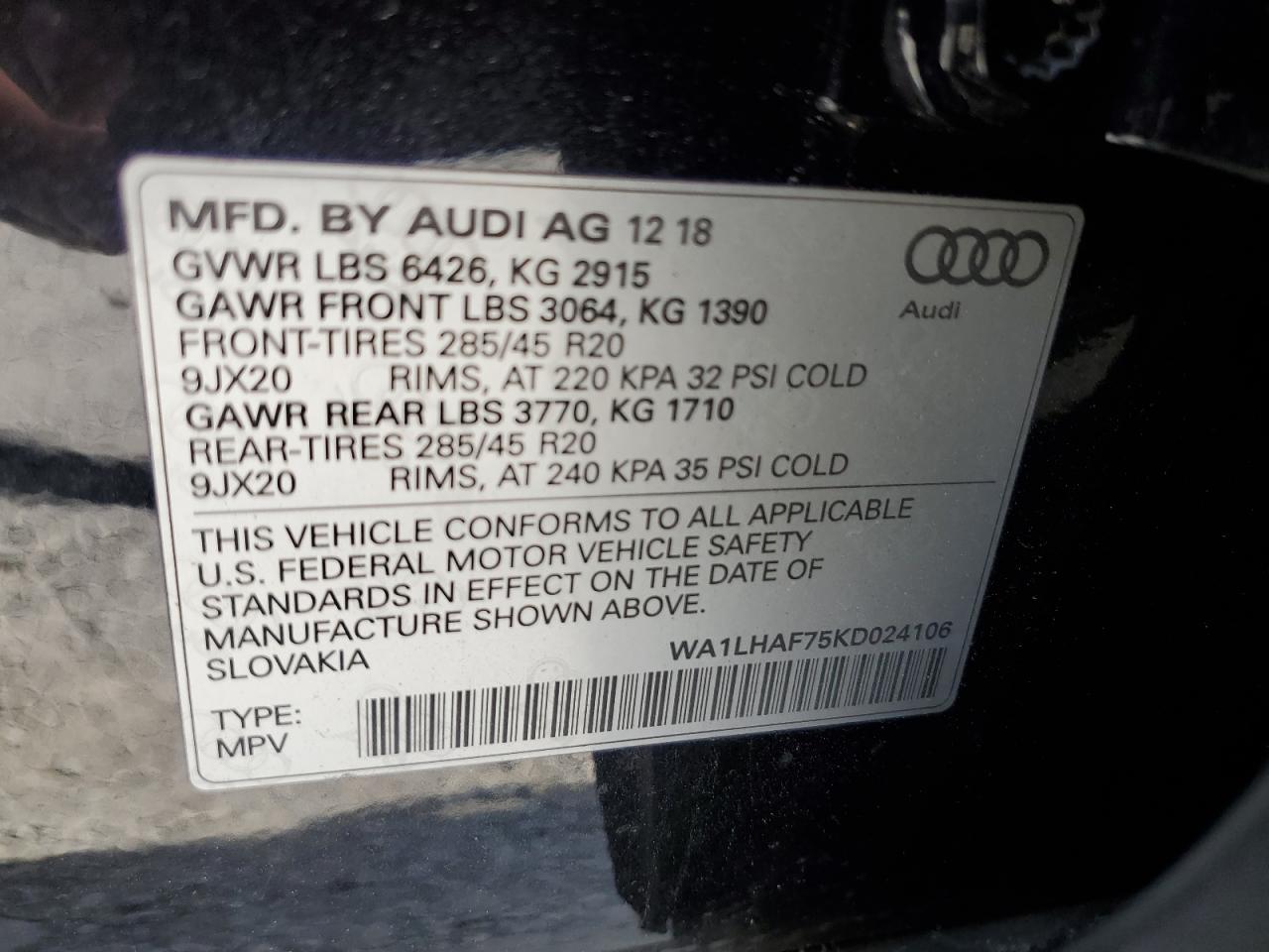 2019 Audi Q7 Premium Plus VIN: WA1LHAF75KD024106 Lot: 62010845