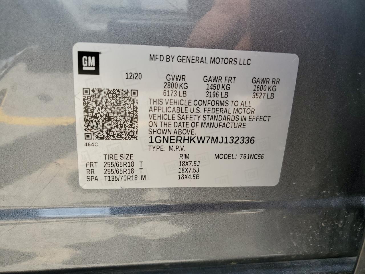 2021 Chevrolet Traverse Lt VIN: 1GNERHKW7MJ132336 Lot: 61870025