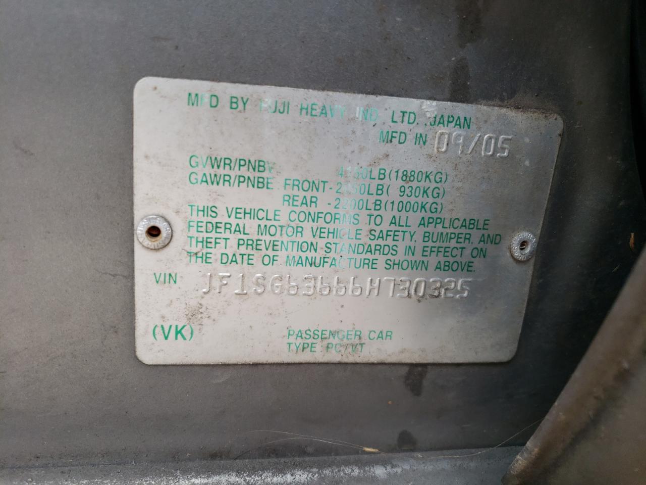 2006 Subaru Forester 2.5X VIN: JF1SG63666H730325 Lot: 62209185