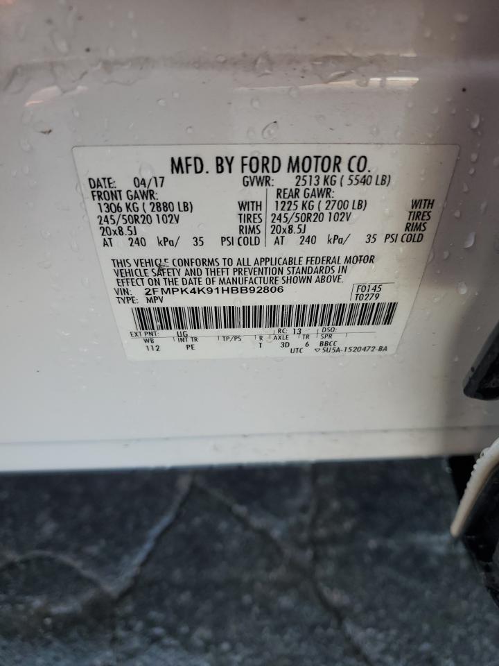 2017 Ford Edge Titanium VIN: 2FMPK4K91HBB92806 Lot: 62403635