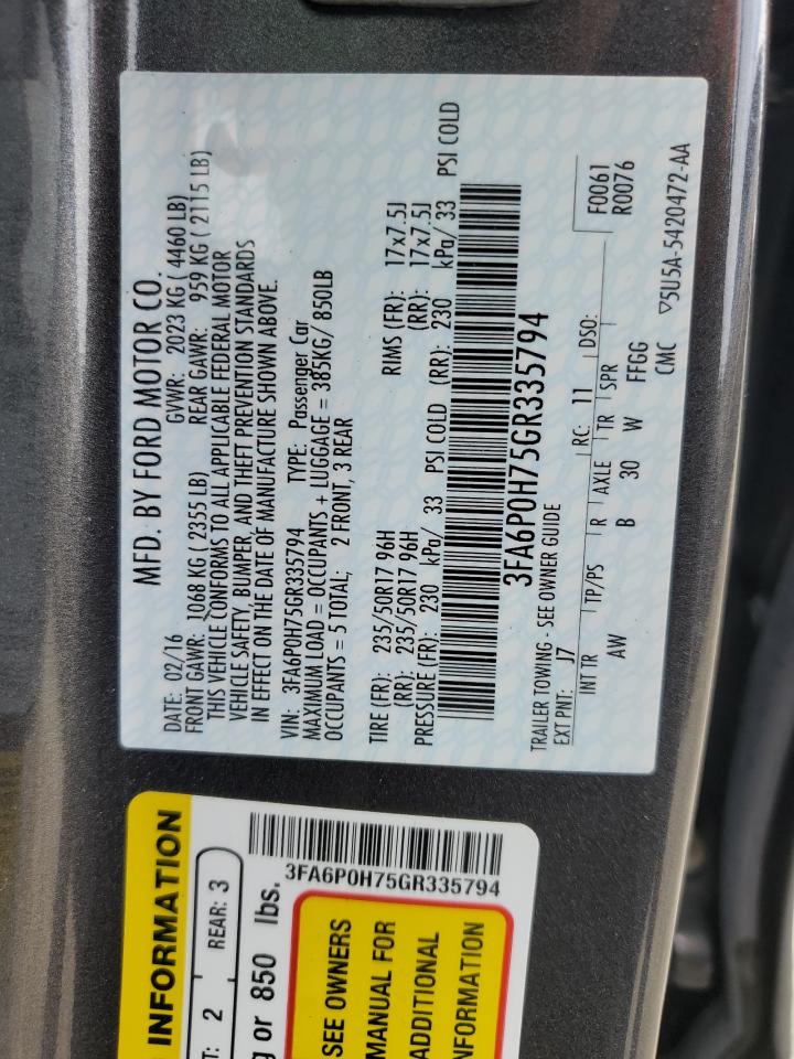3FA6P0H75GR335794 FORD FUSION 2016