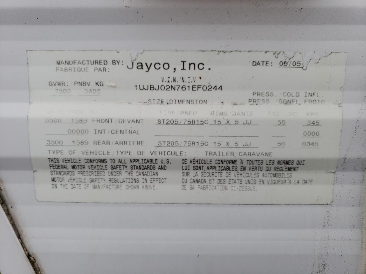 JAYCO ALL Models 2006 VIN 1UJBJ02N761EF0244 фото 10