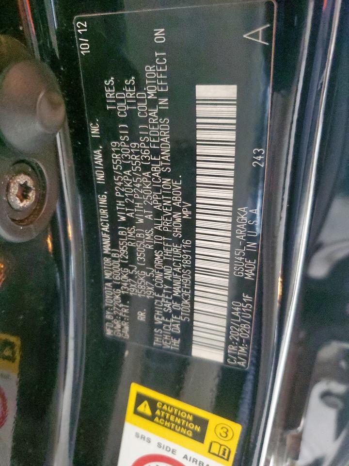 TOYOTA HIGHLANDER 2013 VIN 5TDDK3EH9DS189116 zdjęcie 12