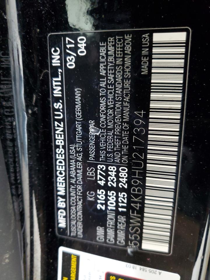 2017 Mercedes-Benz C 300 4Matic VIN: 55SWF4KB9HU217394 Lot: 62903265