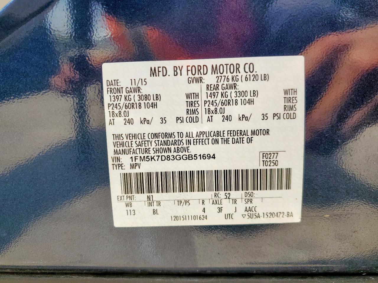 2016 Ford Explorer Xlt VIN: 1FM5K7D83GGB51694 Lot: 62848575