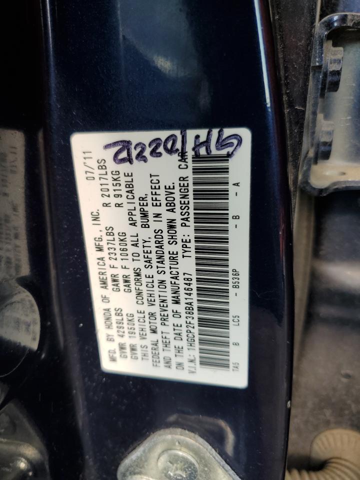 2011 Honda Accord Lx VIN: 1HGCP2F38BA146487 Lot: 60486545