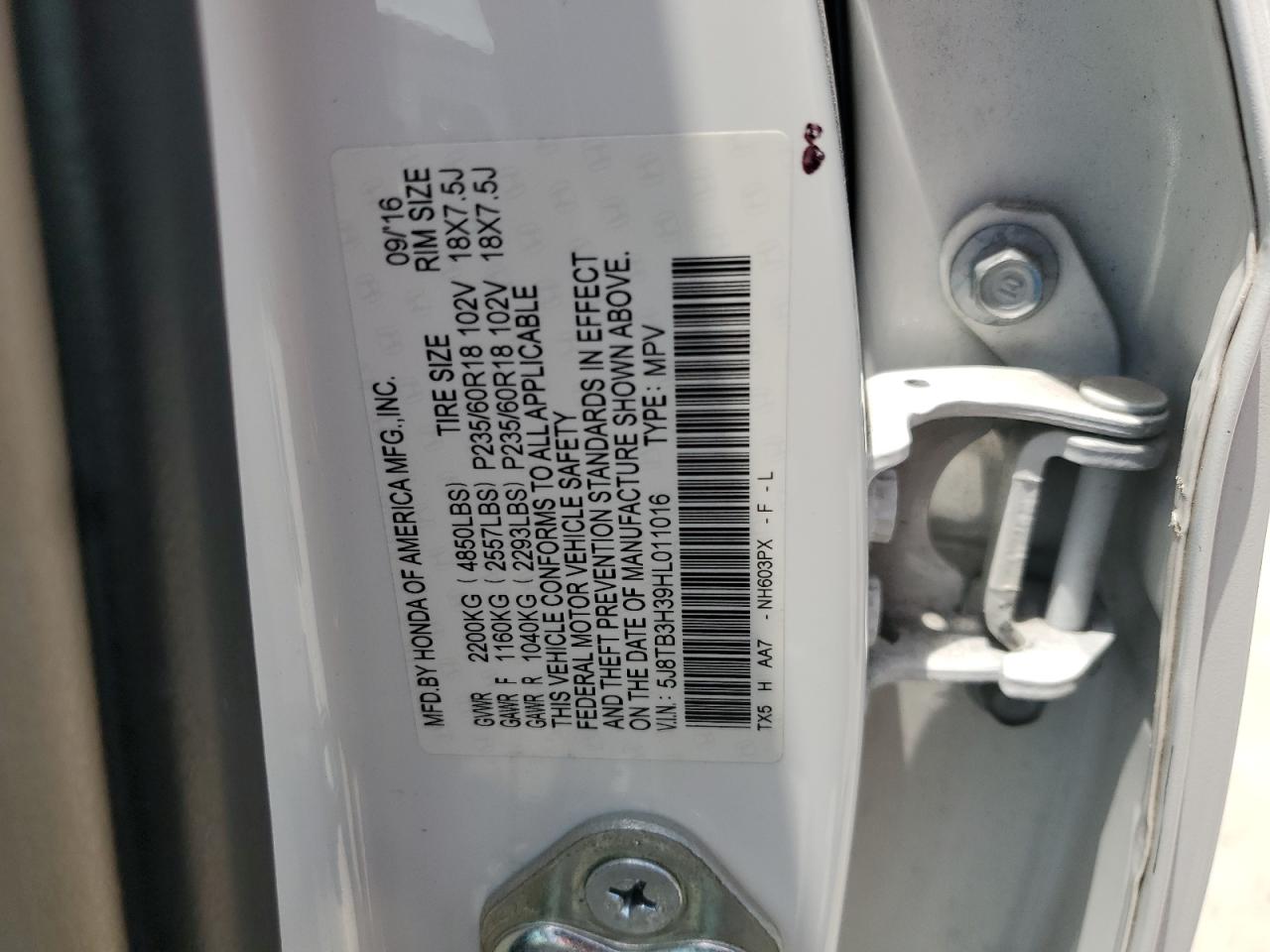 2017 Acura Rdx VIN: 5J8TB3H39HL011016 Lot: 62529775