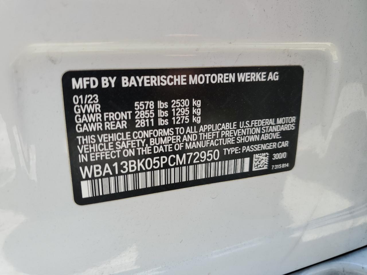 2023 BMW M550Xi VIN: WBA13BK05PCM72950 Lot: 62485395