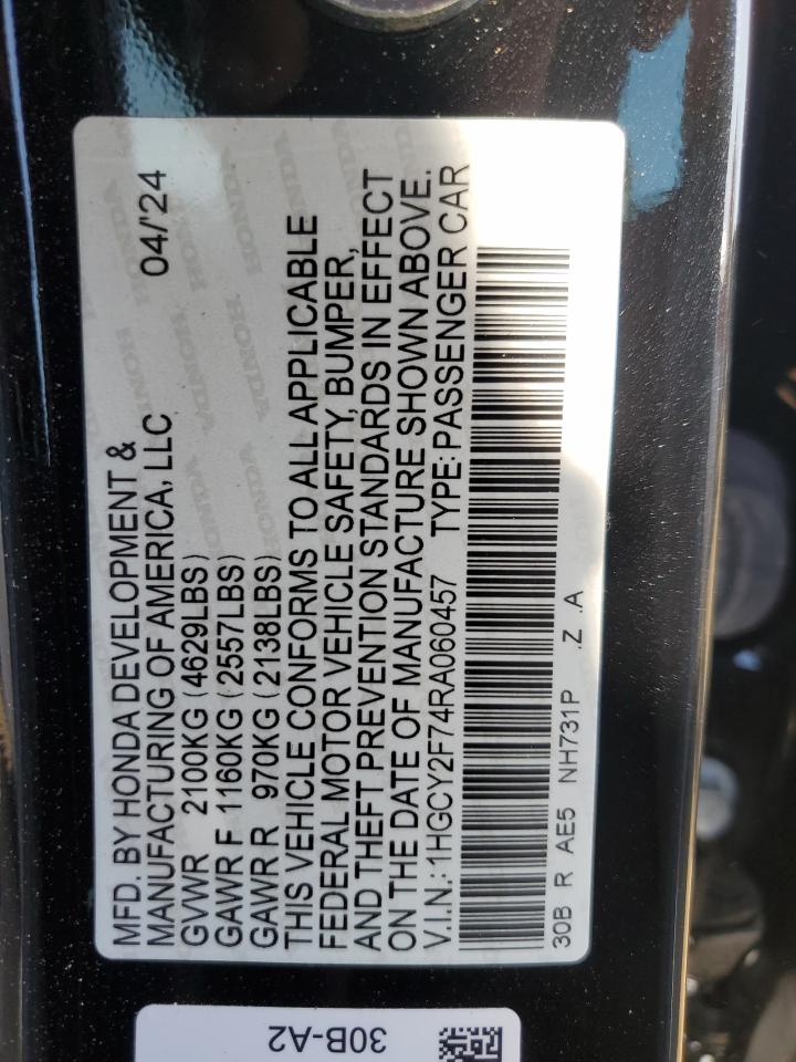 1HGCY2F74RA060457 HONDA ACCORD 2024