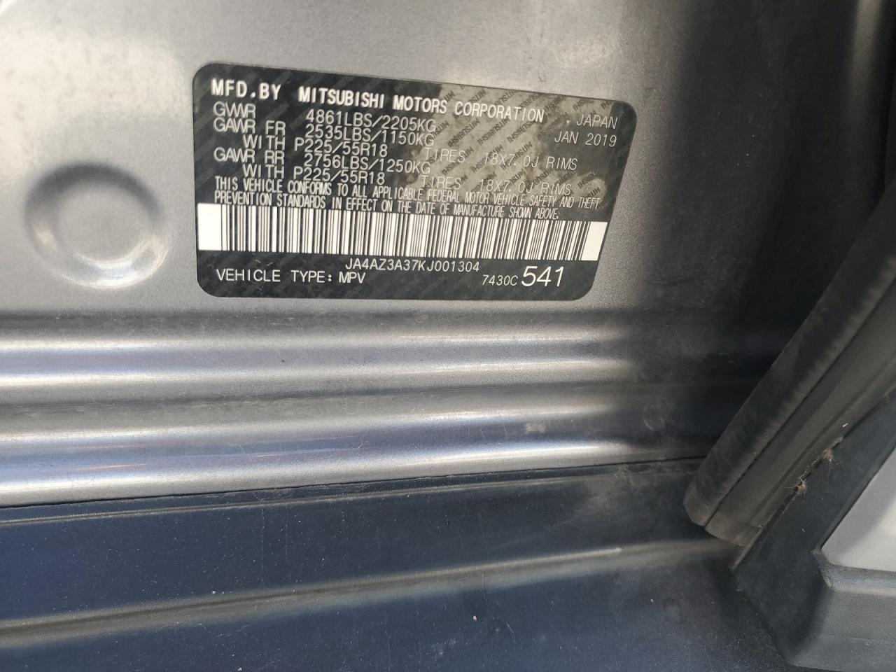 2019 Mitsubishi Outlander Se VIN: JA4AZ3A37KJ001304 Lot: 62722155