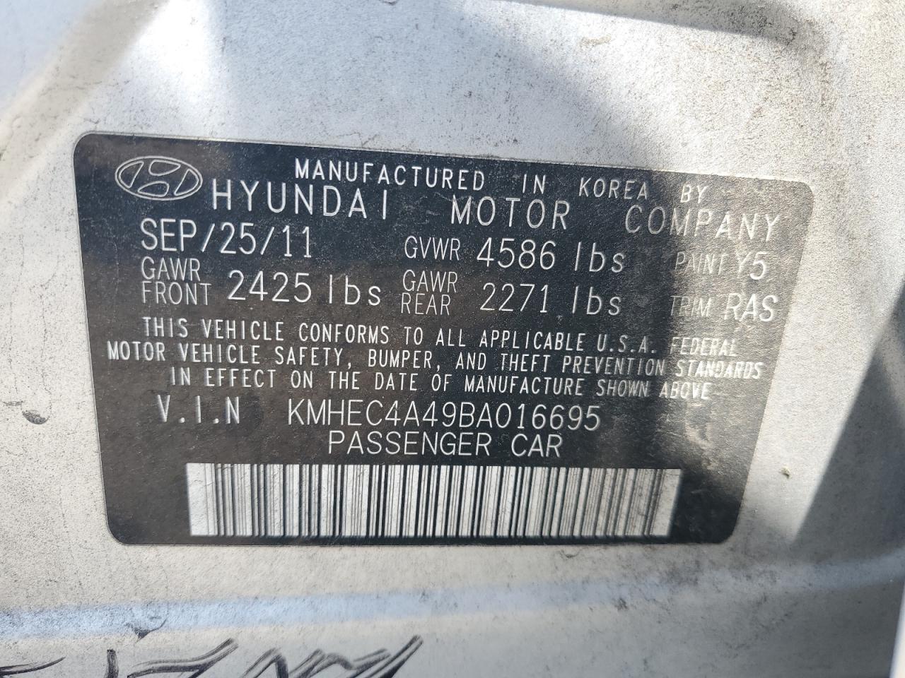 HYUNDAI SONATA 2011 VIN KMHEC4A49BA016695 фото 13