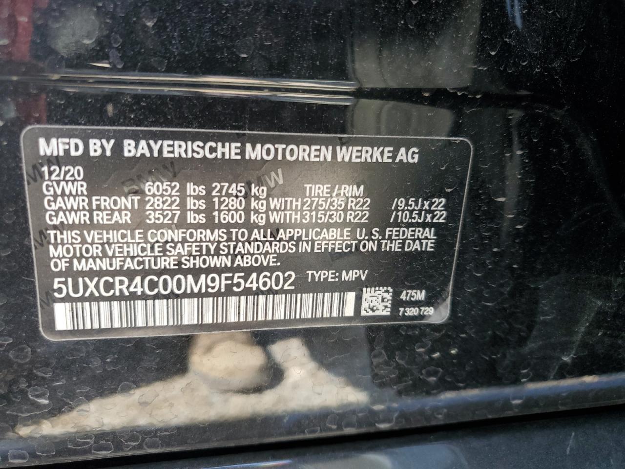 2021 BMW X5 Sdrive 40I VIN: 5UXCR4C00M9F54602 Lot: 62417255