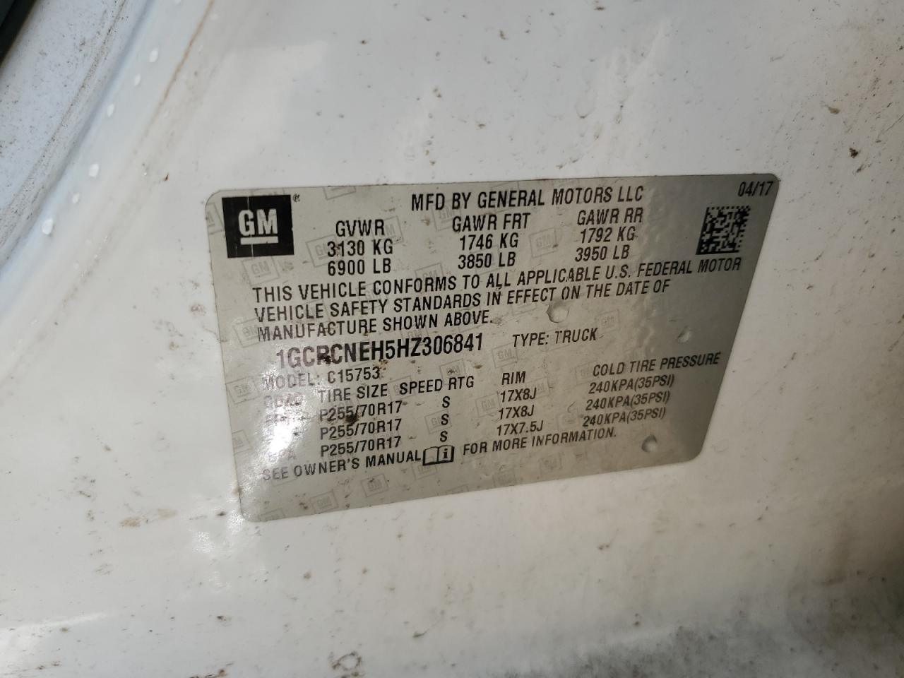 1GCRCNEH5HZ306841 CHEVROLET ALL Models 2017