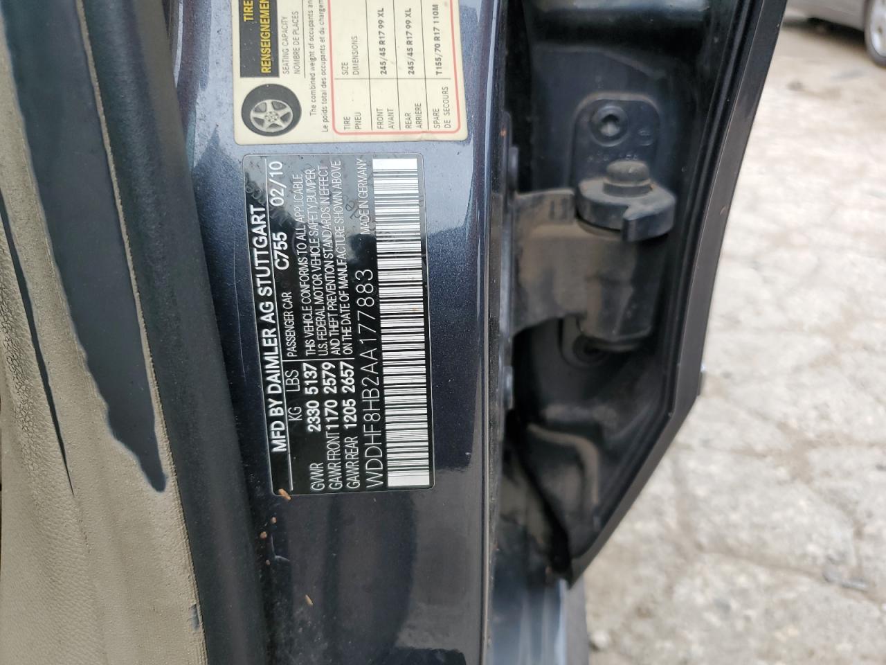 2010 Mercedes-Benz E 350 4Matic VIN: WDDHF8HB2AA177883 Lot: 59854185