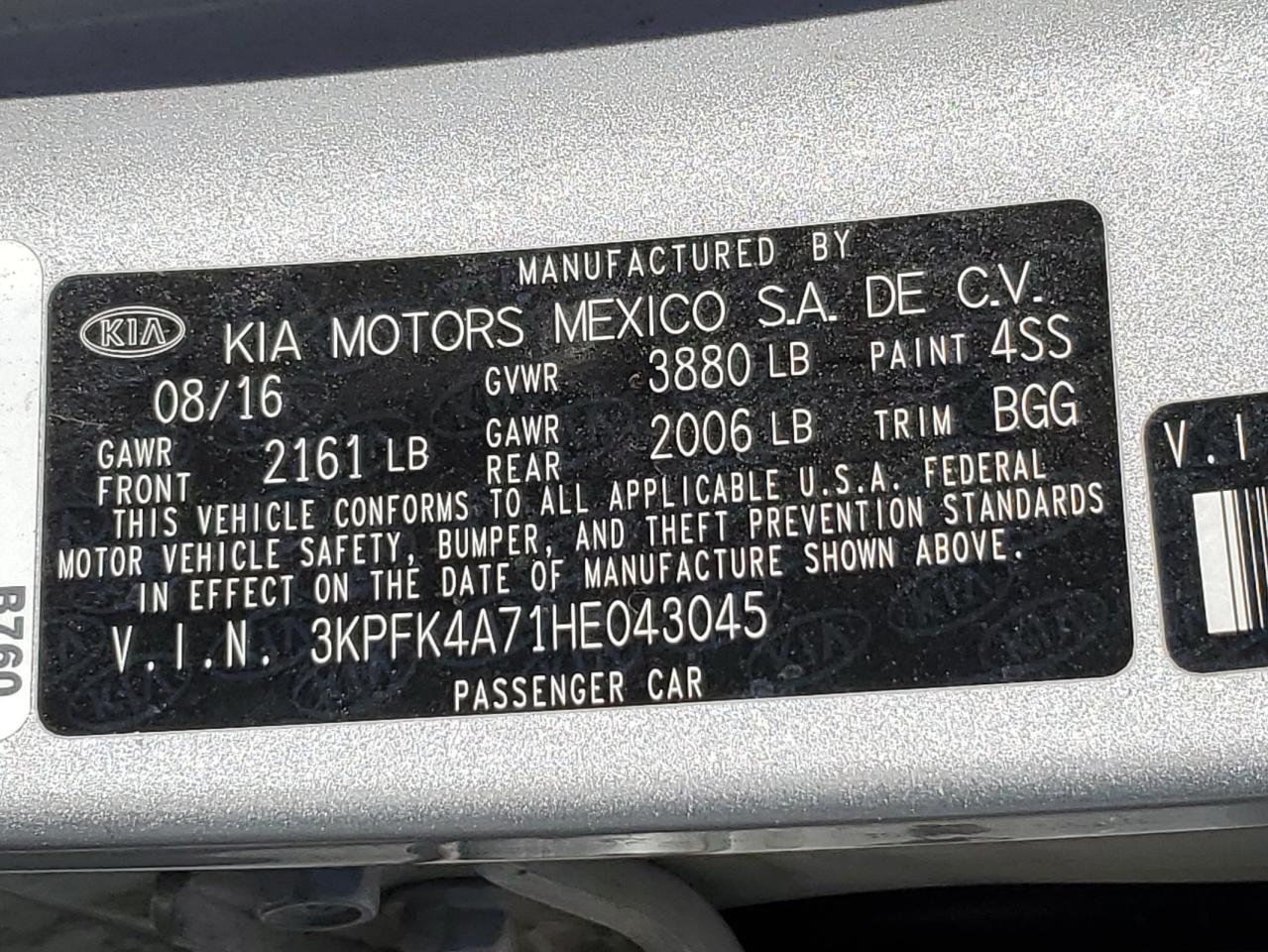 2017 Kia Forte Lx VIN: 3KPFK4A71HE043045 Lot: 62201865