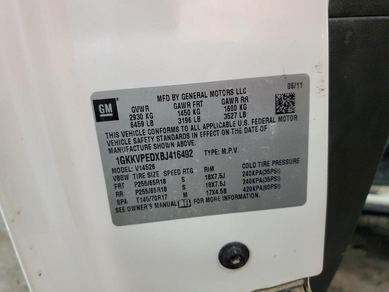 GMC ACADIA 2011 VIN 1GKKVPEDXBJ416492 photo 13