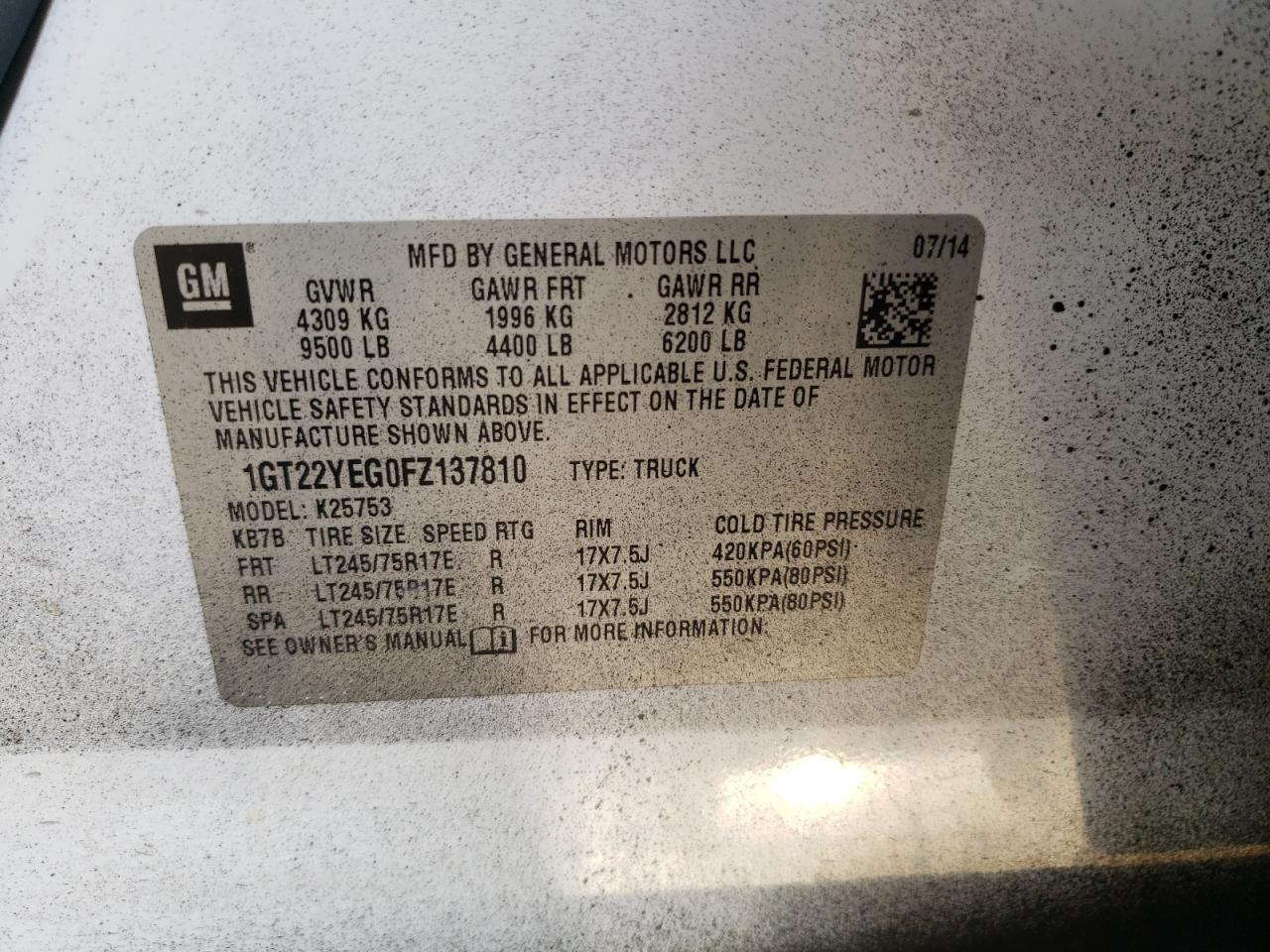 2015 GMC Sierra K2500 Sle VIN: 1GT22YEG0FZ137810 Lot: 64403605