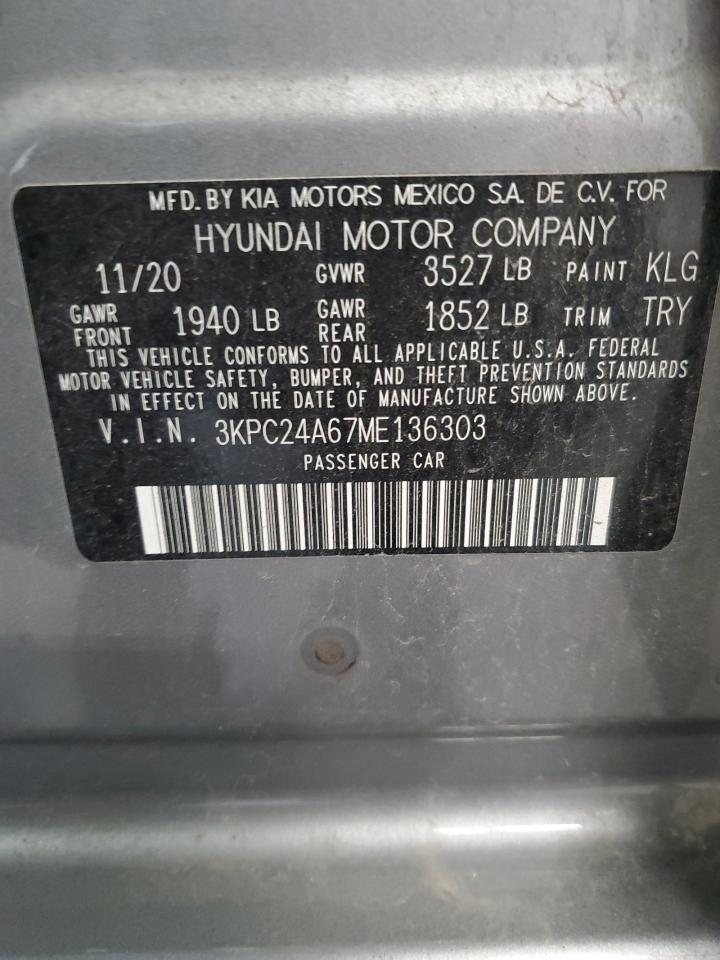 2021 Hyundai Accent Se VIN: 3KPC24A67ME136303 Lot: 61190995