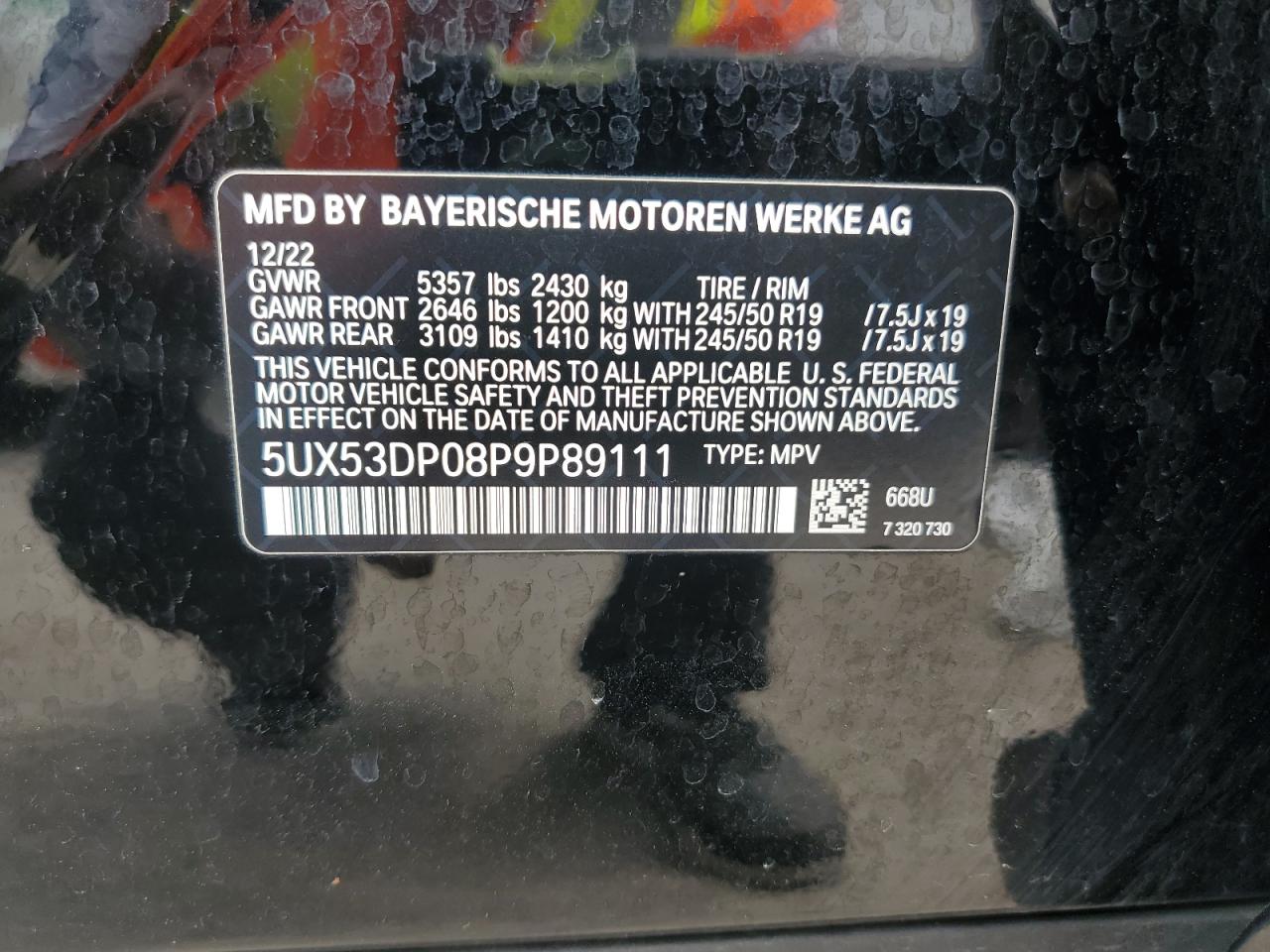2023 BMW X3 xDrive30I VIN: 5UX53DP08P9P89111 Lot: 59935355
