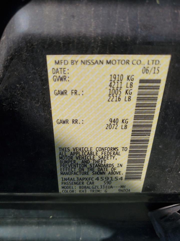 2015 Nissan Altima 2.5 VIN: 1N4AL3APXFC459154 Lot: 60462945