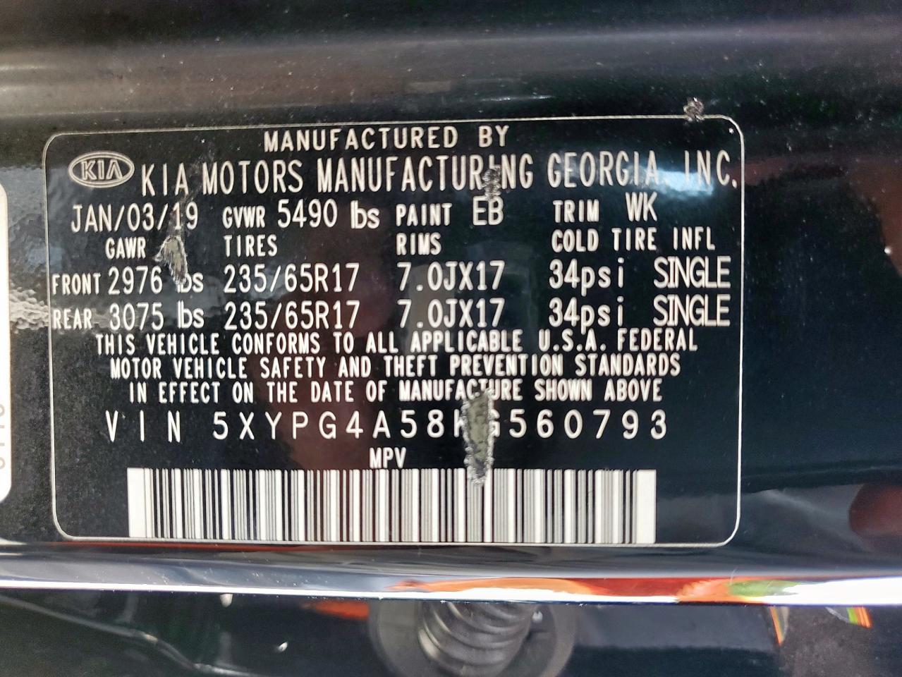 KIA SORENTO 2019 VIN 5XYPG4A58KG560079 zdjęcie 12