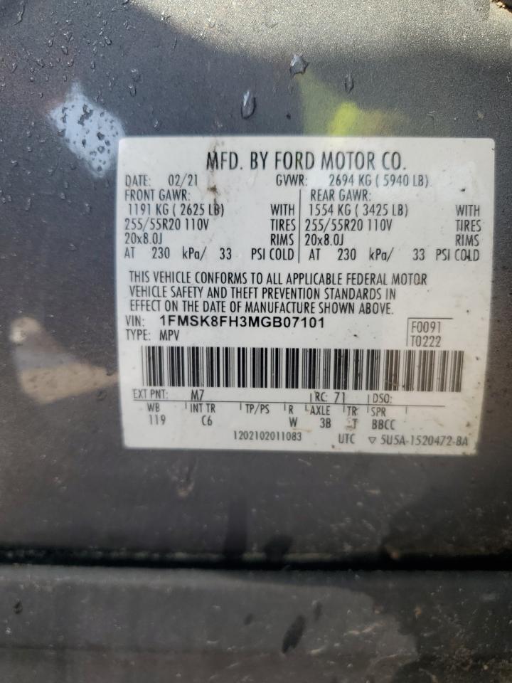 2021 Ford Explorer Limited VIN: 1FMSK8FH3MGB07101 Lot: 62580555
