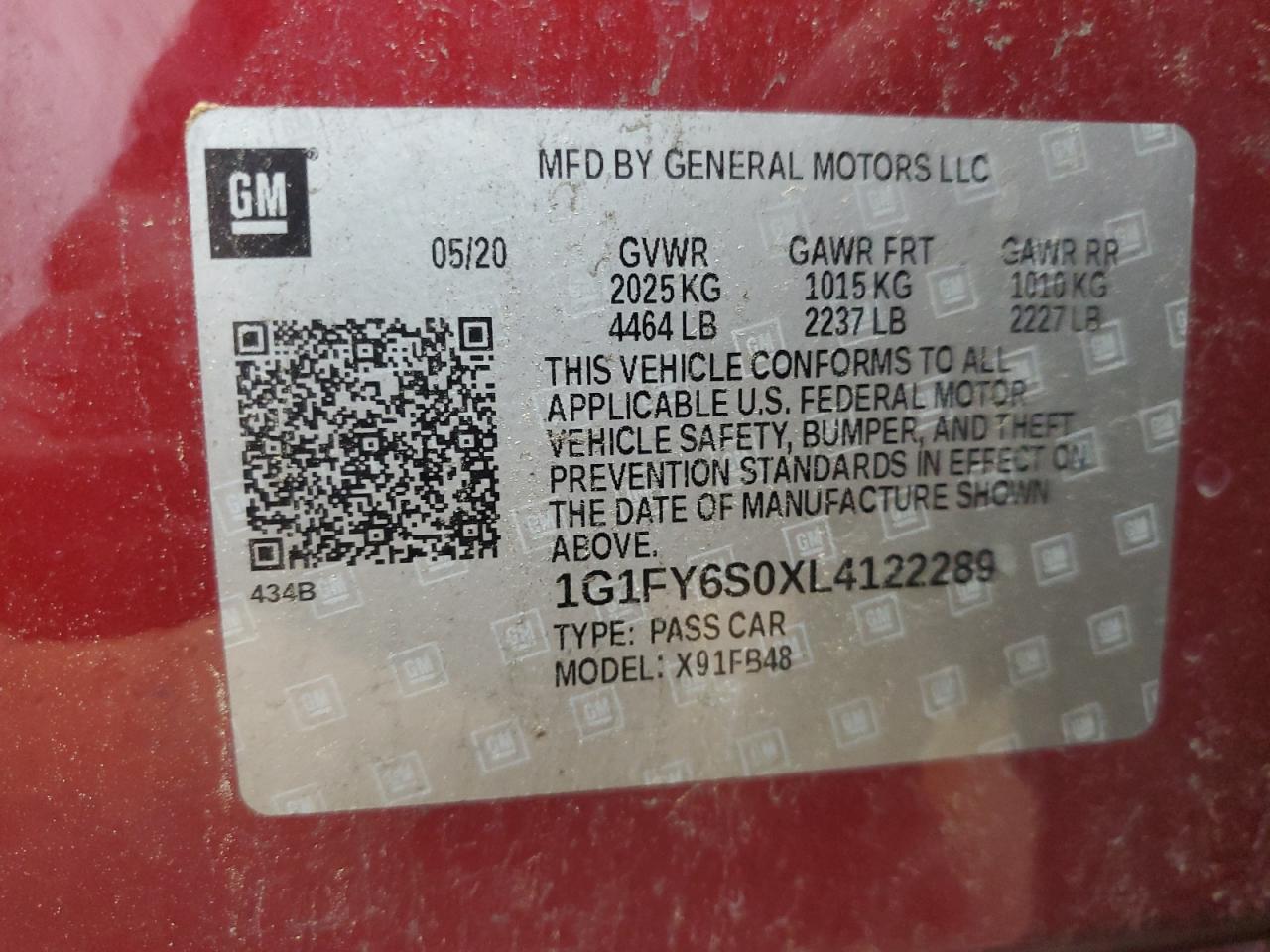1G1FY6S0XL4122289 CHEVROLET BOLT 2020